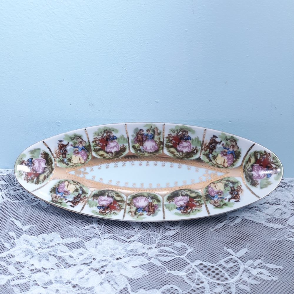 1890s Hand Painted Royal Vienna Oval Portrait Plate Bon Bon Dish Beehive Mark